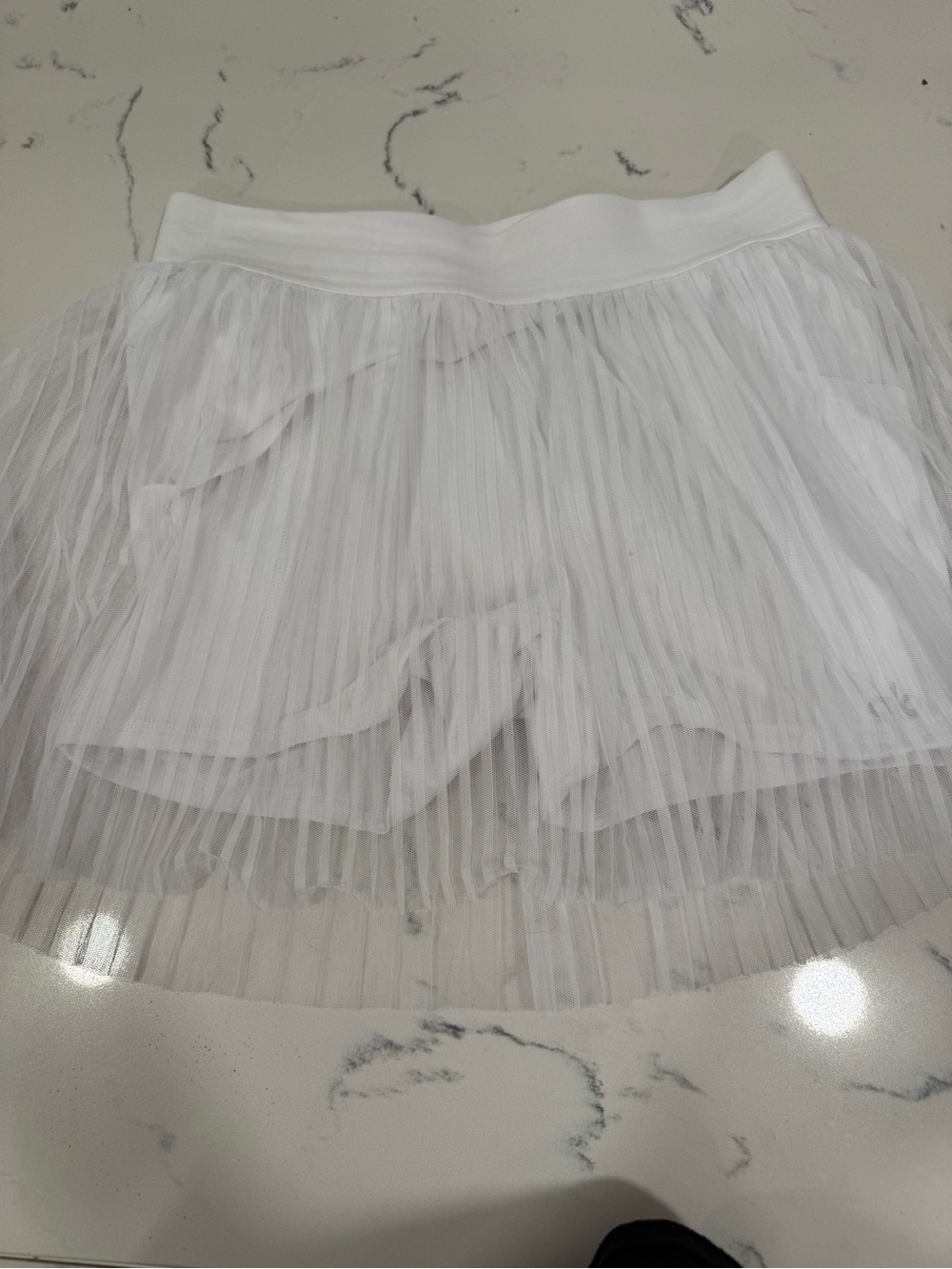 ALO Yoga White Pleated Tulle Skater Mini Skirt